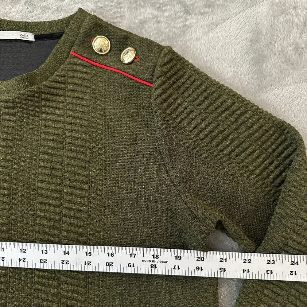 Zara Textured Olive Green Long Sleeve Dress Women's LARGE - Picture 6 of 7